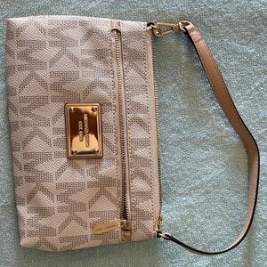 Michael Kors Gold and Tan Patterned Wristlet Clutch